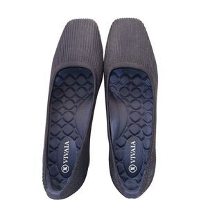 VIVAIA Melody Navy Blu Knit Block Heel Square Toe Pumps Modern Classic Size 39/8